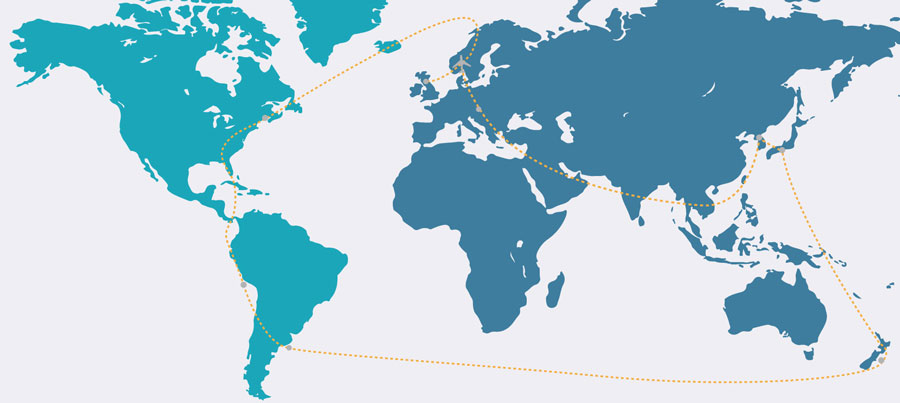 Map of Vegan Around the Word Trip taken by Ross & Ellie