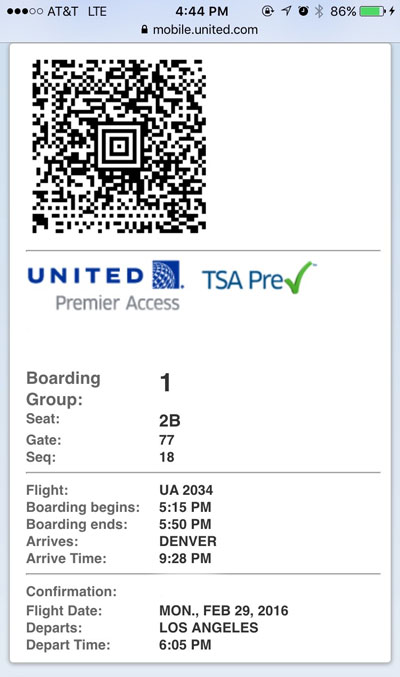 Boarding Pass with TSA PRE-CHECK