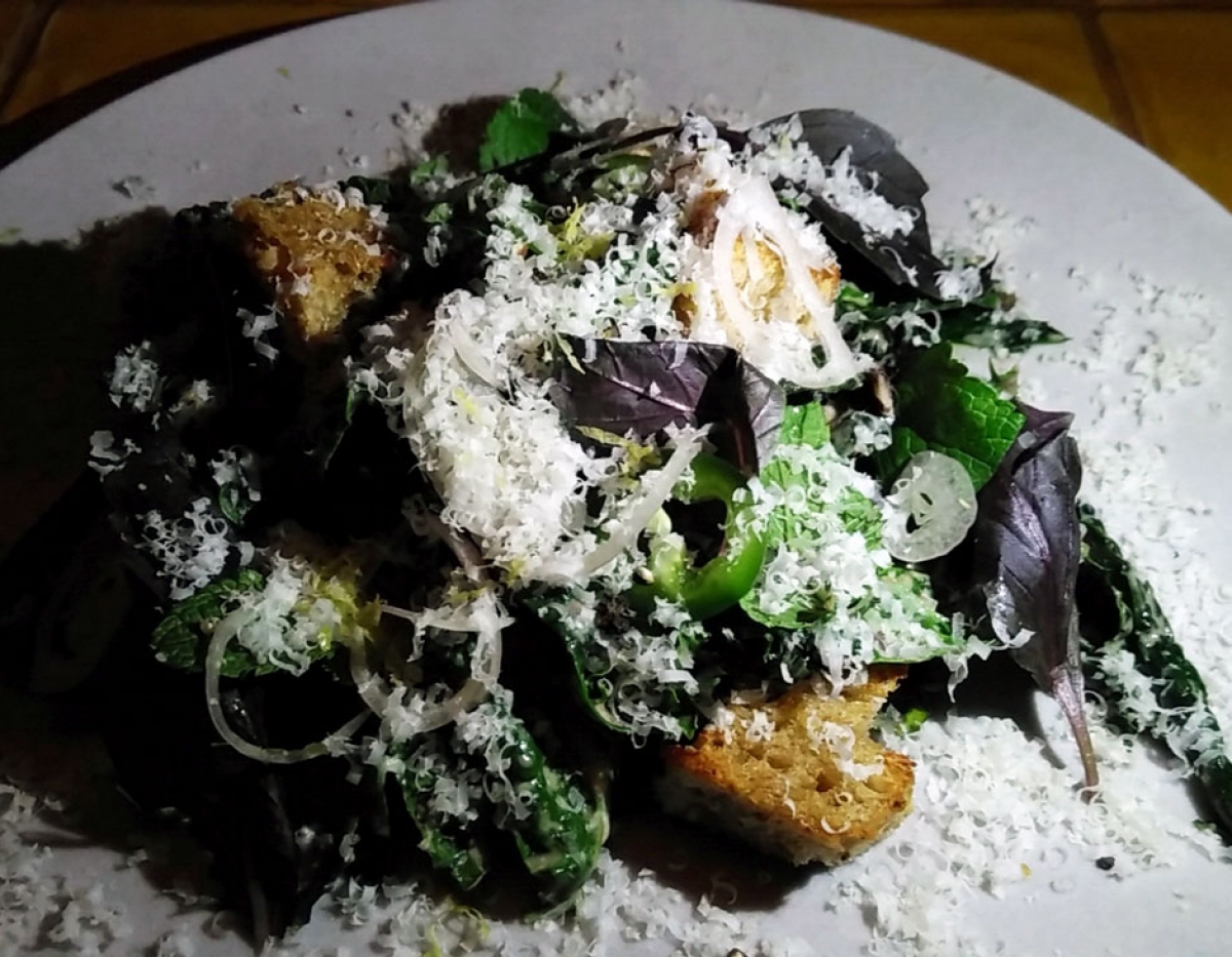 Miss Kaplan Kale Salad w/ Mint Onions, Black Beans, & Nut Cheese