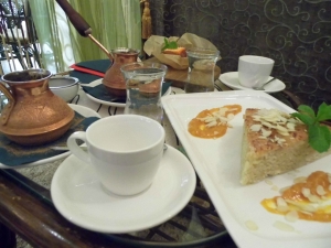 Arabic coffee and pumpkin cake at Mantra