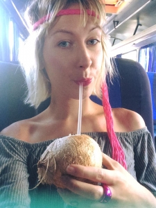 Bus #3 to the border! MMM coconut juice to maintain my energy!