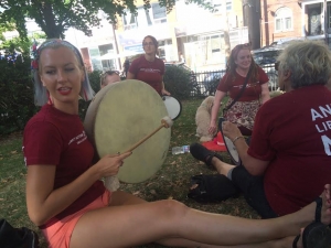 Drum circle in the Kensington Market park. My first time in a drum circle!