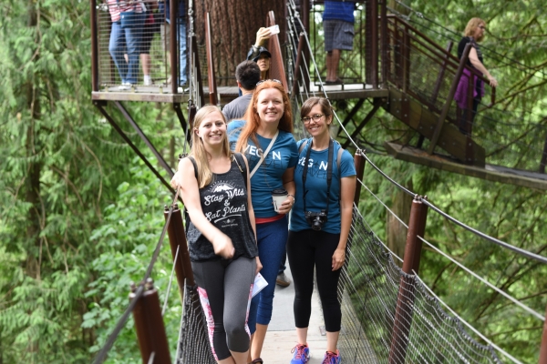 Michelle, Jenn, and Jaclyn at Capilano Suspension Bridge, British Columbia