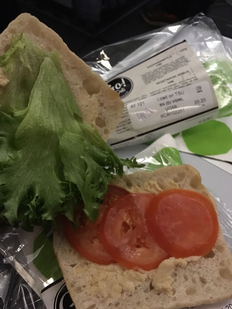 Finnair's vegan snack was a hummus sandwich